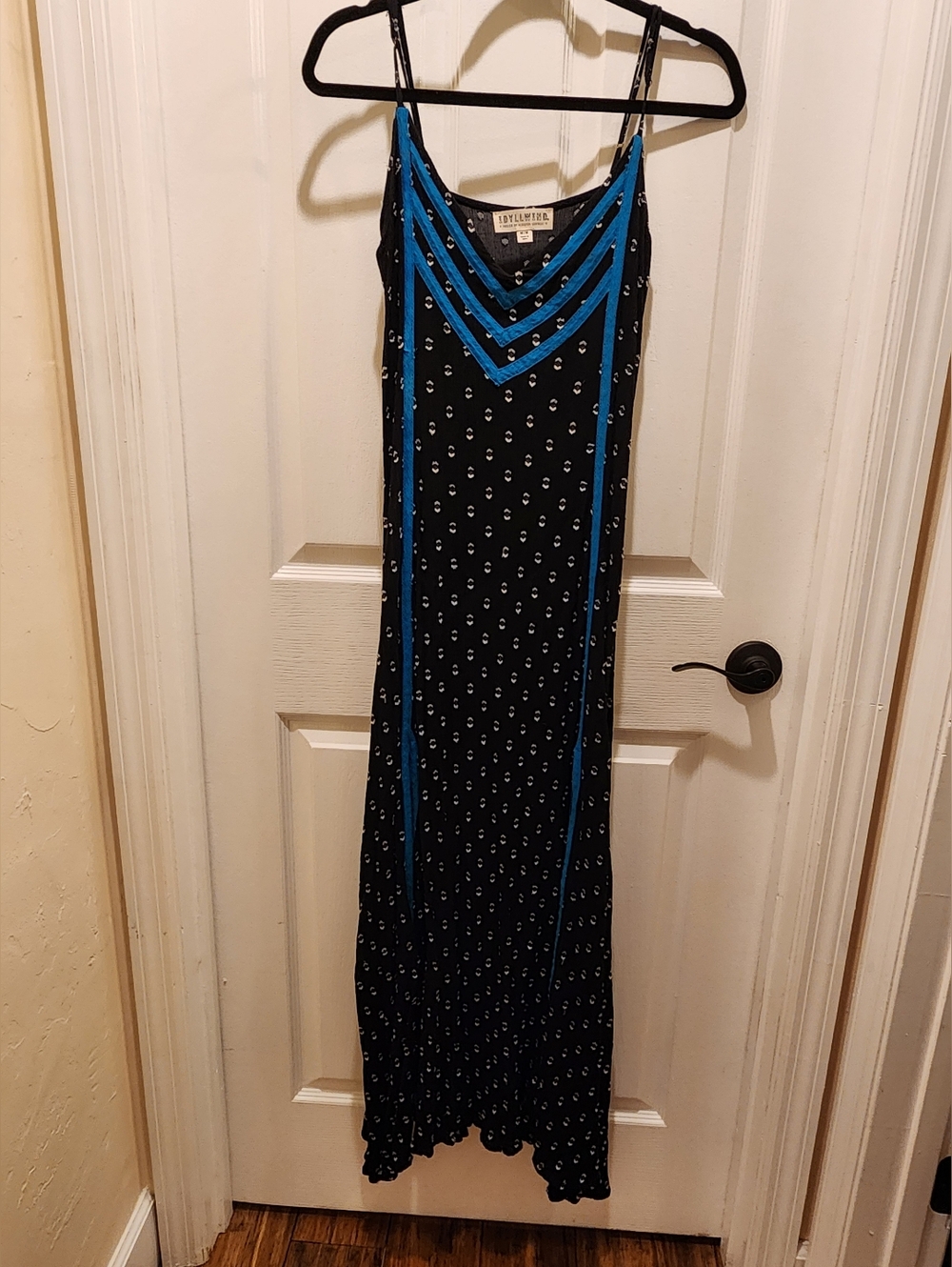 Idyllwind Black Maxi Slip Dress with Blue Trim  *899.11